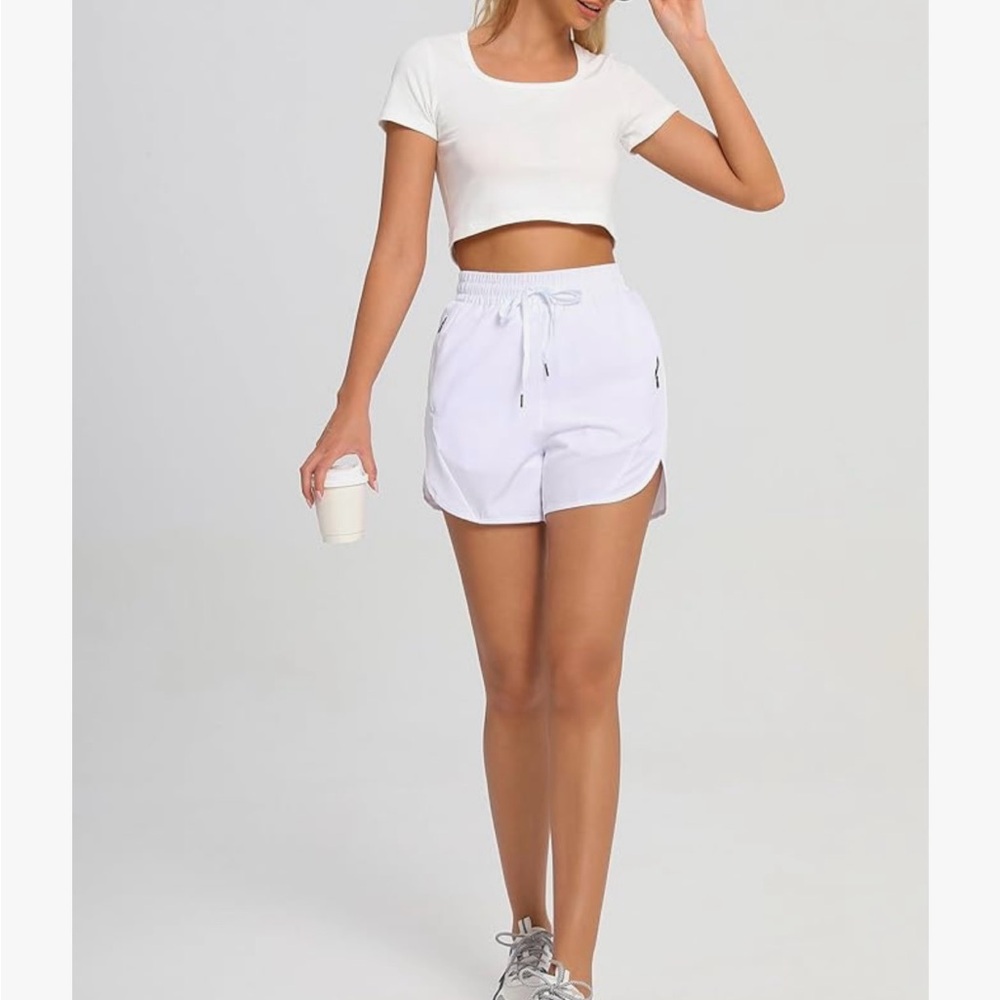 NWT White Women's silk world athletics running gym zipper pocket Shorts size M
